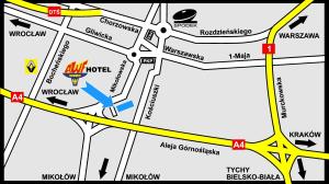 un mapa de la intersección de Oak Street y Apple Campus en Apartamenty Sportowe AWF en Katowice