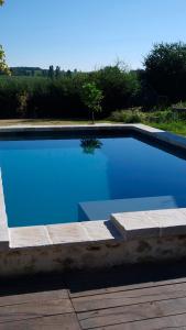 uma piscina com água azul num quintal em Le clos des abeilles em Ruch