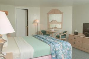 a bedroom with a bed and a desk and a television at Southfleet Motor Inn in Wellfleet