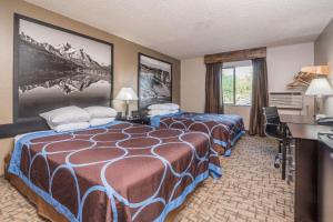une chambre d'hôtel avec un lit et un bureau dans l'établissement Super 8 by Wyndham Boise, à Boise