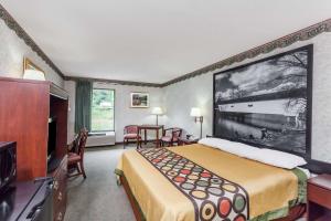 a hotel room with a bed and a flat screen tv at Super 8 by Wyndham Erwin in Erwin