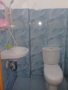 un baño con inodoro y lavabo en 3Kid's Homestay Green, en General Luna