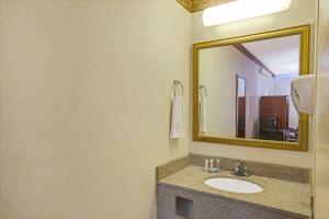 a bathroom with a sink and a mirror at Travelodge by Wyndham Parsippany in Parsippany