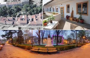 a collage of photos of a park with a bench at Alt Apartament in Sibiu