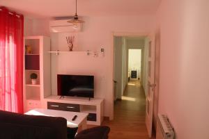 a living room with a tv and a couch at Apartamentos Roca Tarpeya in Toledo