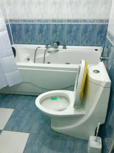 a bathroom with a toilet and a bath tub at Calm center of Baku in Baku