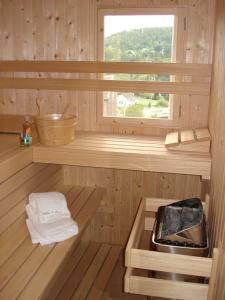 um interior de uma sauna com uma janela em L'Oree De Bomal em Durbuy