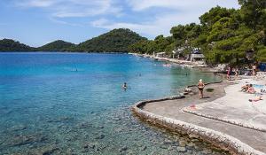 a group of people in the water at a beach at Apartments Ladesta in Lastovo