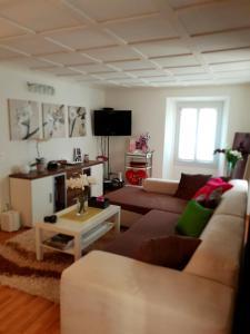 - un salon avec un canapé et une table dans l'établissement Appartamento via Luina, à Airolo