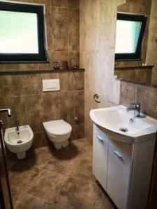 a bathroom with a white sink and a toilet at Holiday home Green coast in Bosanska Krupa