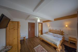 a bedroom with a large bed and a television at Pensiunea Rancaski in Ranca +101 photos