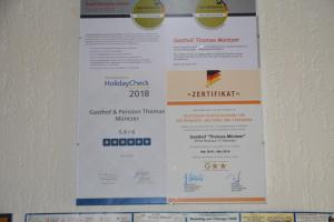Certifikát, hodnocení, plakát nebo jiný dokument vystavený v ubytování Gasthof Thomas Müntzer