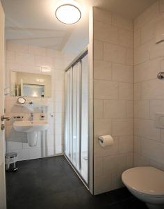 y baño con aseo y lavamanos. en Hotel-Restaurant Axion, en Weil am Rhein
