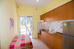 a kitchen with a sink and a refrigerator at Apartments Anesis Pantazis in Asprovalta