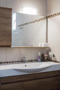 a bathroom with a white sink and a mirror at Nektarios Garenias Kipoupoli in Nea Kalikratia +37 photos