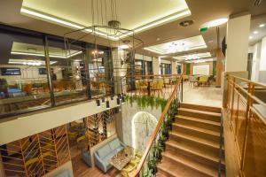 an overhead view of the lobby of a building at Hotel Union in Podgorica