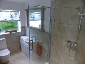 a bathroom with a shower and a toilet at Menhyr in Carbis Bay +36 photos