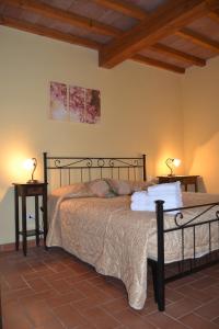 a bedroom with a bed with two night stands and lamps at Agriturismo Beveraggio Appartamenti in Marina di Grosseto