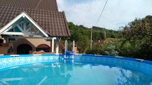 a large blue swimming pool in front of a house at Vila Slănic family boutique hotel by Di'aDOR rentals in Slănic