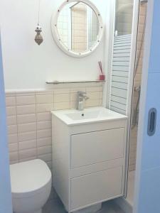 マドリードにあるMadrid City Appartmentsのバスルーム(トイレ、洗面台、鏡付)