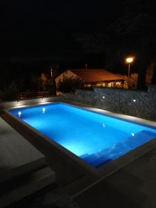 a large blue swimming pool at night at Ivezić in Njivice