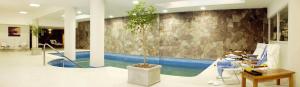 a lobby with a swimming pool in a house at Cilene del Faro Suites & Spa in Ushuaia