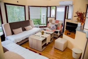 a living room with a couch and a tv at Villa Dino in Kulen Vakuf