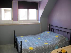 1 dormitorio con 1 cama y 2 ventanas en Les Mouettes 3 en Le Tréport