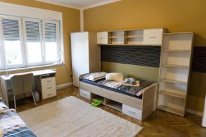 a bedroom with a bunk bed and a desk at Trendy apartmant in city in Maribor