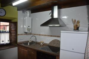 cocina con fregadero y fogones horno superior en Vivienda Vacacional El Navariegu 1, en Villanueva de Pría