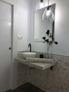 コニル・デ・ラ・フロンテーラにあるConil apartamentos la Dama y el Vagabundoのバスルーム(洗面台、鏡付)