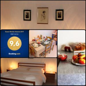 a collage of pictures of a bedroom and a bed at Caricia in Alghero