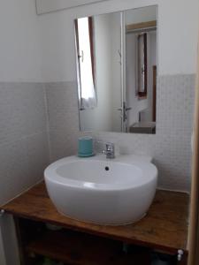 a bathroom with a white sink and a mirror at Pecore Ribelli in Mira