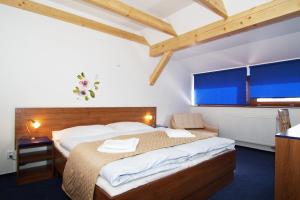 una camera da letto con un letto grande in una stanza di Hotel Pod Sluncem a Třebíz