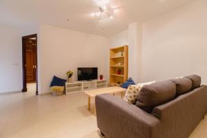 ein Wohnzimmer mit einem Sofa und einem TV in der Unterkunft Apartamento El Patio de Canovas in Cádiz