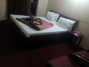 a bedroom with a bed with a blanket on it at Hotel Welcome in Rawalpindi