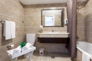 a bathroom with a sink and a tub and a mirror at Aparthotel Los Dragos del Sur in Puerto de Santiago