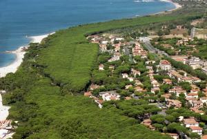 an aerial view of a town on a hill next to the ocean at Villetta Tina in Vada
