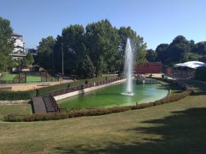 a fountain in a pond in a park at T3 em Sever do Vouga in Sever do Vouga