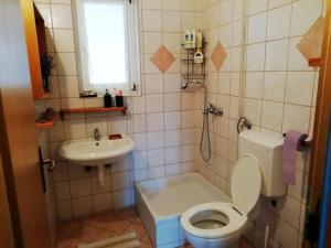 a bathroom with a toilet and a sink at Sunny Blue Apartament in Nerezine +14 photos