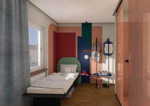 a room with two beds and a window at The Dot | 24/7 Checkin in Munich