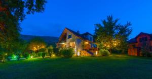 a house with lights in the yard at night at Villa Kirkpinar Sapanca in Sapanca