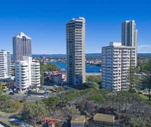a view of a city with tall buildings at Capricorn One Beachside Holiday Apartments - Official in Gold Coast