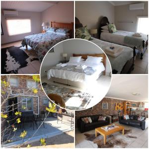 eine Collage mit vier Bildern eines Schlafzimmers in der Unterkunft Clanwilliam Accommodation in Clanwilliam