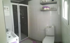 a bathroom with a shower and a toilet and a sink at Estudio La Esperanza in La Esperanza +15 photos