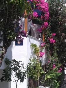 a white house with flowers on it at Doron Hotel Delfini in Naxos Chora