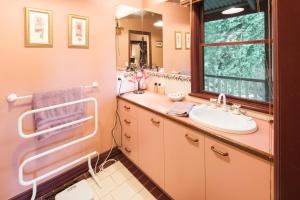 a bathroom with a sink and a mirror at Rustic Refuge Guesthouse in Kalorama