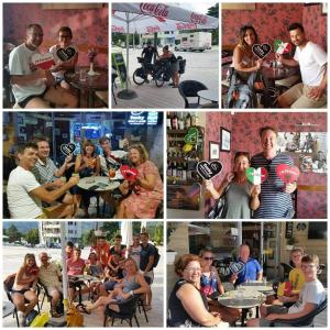 a collage of photos of people sitting around a table at Funky Guest House & Adventures in Përmet