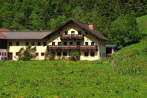 a large house on a hill with a green field at Landgut Gamsleiten in Bad Gastein