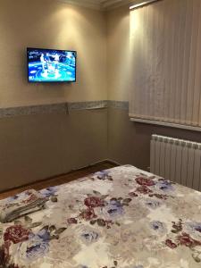 ウラジカフカスにあるТрехкомнатная Квартираのベッドルーム1室(ベッド1台、壁掛けテレビ付)
